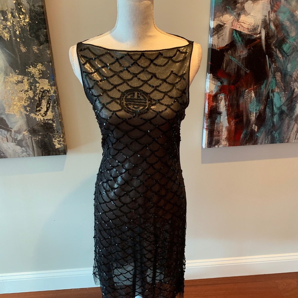 Black Sequence sheer dress with silver liner